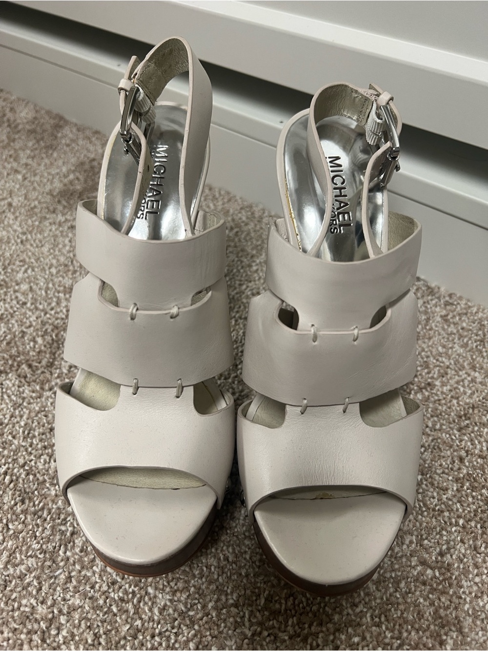 MICHAEL Michael Kors Cream Leather Strappy Slingback Heels